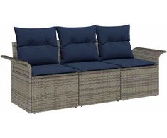 Lauko baldų komplektas Sodo Sofų Rinkinys su pagalve 3 pcs Pilka Poli ratanas