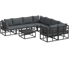 Sodo Sofų Rinkinys su pagalve 9 pcs Juoda Plienas