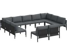 Sodo Sofų Rinkinys su pagalve 11 pcs Juoda Plienas