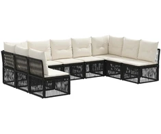 Lauko baldų komplektas Sodo Sofų Rinkinys 9 pcs Juoda poliratanas