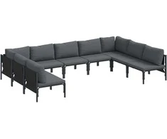 Sodo Sofų Rinkinys su pagalve 9 pcs Juoda Plienas