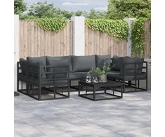 Sodo Sofų Rinkinys su pagalve 6 pcs Juoda Aliuminis