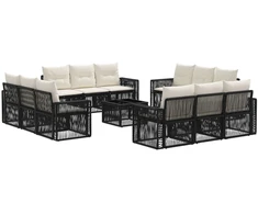 Lauko baldų komplektas Sodo Sofų Rinkinys 13 pcs Juoda ir kreminė balta poliratanas