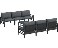 Sodo Sofų Rinkinys su pagalve 7 pcs Juoda Plienas