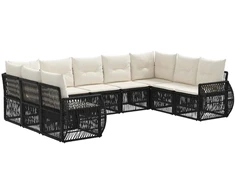 Lauko baldų komplektas Sodo Sofų Rinkinys 9 pcs Juoda ir kreminė balta poliratanas