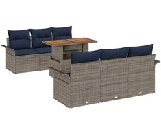 Lauko baldų komplektas Sodo Sofų Rinkinys su saugykla 7 pcs Pilka Poli ratanas