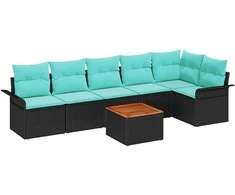 Lauko baldų komplektas Sodo Sofų Rinkinys su pagalve 7 pcs Juoda poliratanas