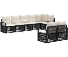 Lauko baldų komplektas Sodo Sofų Rinkinys 8 pcs Juoda poliratanas