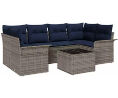 Lauko baldų komplektas Sodo Sofų Rinkinys su pagalve 7 pcs Pilka poliratanas