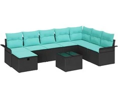 Lauko baldų komplektas Sodo Sofų Rinkinys su pagalve 9 pcs Juoda Poli ratanas