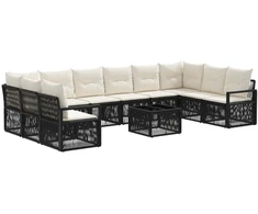 Lauko baldų komplektas Sodo Sofų Rinkinys 11 pcs Juoda poliratanas