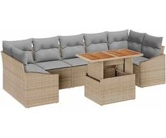 Lauko baldų komplektas Sodo Sofų Rinkinys su saugykla 8 pcs Bežinė ir šviesiai pilka