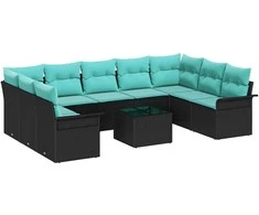Lauko baldų komplektas Sodo Sofų Rinkinys su pagalve 10 pcs Juoda Poli ratanas