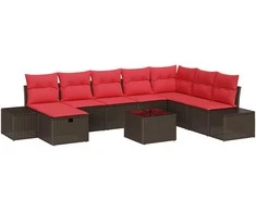 Lauko baldų komplektas Sodo Sofų Rinkinys su pagalve 9 pcs Ruda poliratanas