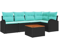 Lauko baldų komplektas Sodo Sofų Rinkinys 6 pcs Juoda ir turkio poliratanas