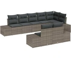 Lauko baldų komplektas Sodo Sofų Rinkinys su pagalve 8 pcs Pilka poliratanas