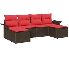 Lauko baldų komplektas Sodo Sofų Rinkinys su pagalve 6 pcs Ruda Poli ratanas