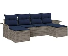 Lauko baldų komplektas Sodo Sofų Rinkinys su pagalve 6 pcs Pilka Poli ratanas