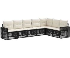Lauko baldų komplektas Sodo Sofų Rinkinys 7 pcs Juoda ir kreminė balta poliratanas