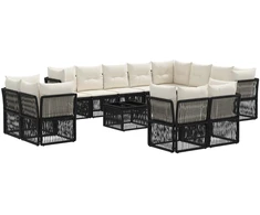 Lauko baldų komplektas Sodo Sofų Rinkinys 13 pcs Juoda poliratanas