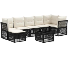 Lauko baldų komplektas Sodo Sofų Rinkinys 8 pcs Juoda poliratanas