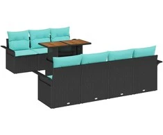 Lauko baldų komplektas Sodo Sofų Rinkinys su saugykla 8 pcs Juoda Poli ratanas