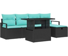 Lauko baldų komplektas Sodo Sofų Rinkinys su pagalve 6 pcs Juoda Poli ratanas