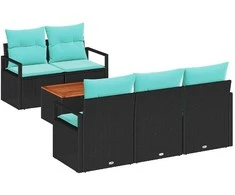 Lauko baldų komplektas Sodo Sofų Rinkinys su pagalve 6 pcs Juoda poliratanas