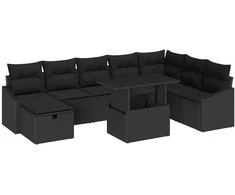 Lauko baldų komplektas Sodo Sofų Rinkinys 9 pcs Juoda poliratanas