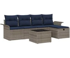 Lauko baldų komplektas Sodo Sofų Rinkinys su pagalve su saugykla 6 pcs Poli ratanas
