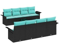 Lauko baldų komplektas Sodo Sofų Rinkinys su pagalve 9 pcs Juoda poliratanas