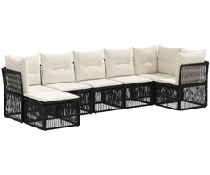 Lauko baldų komplektas Sodo Sofų Rinkinys 7 pcs Juoda poliratanas