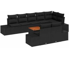 Lauko baldų komplektas Sodo Sofų Rinkinys su saugykla 9 pcs Juoda