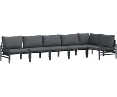 Sodo Sofų Rinkinys su pagalve 6 pcs Juoda Plienas