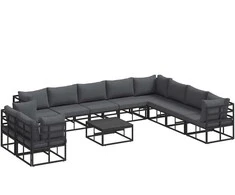 Sodo Sofų Rinkinys su pagalve 11 pcs Juoda Aliuminis