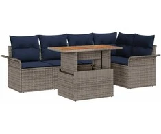 Lauko baldų komplektas Sodo Sofų Rinkinys su saugykla 6 pcs Pilka Poli ratanas