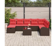 Lauko baldų komplektas Sodo Sofų Rinkinys su pagalve 9 pcs Ruda Poli ratanas