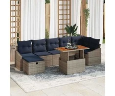 Lauko baldų komplektas Sodo Sofų Rinkinys 8 pcs Pilka poliratanas