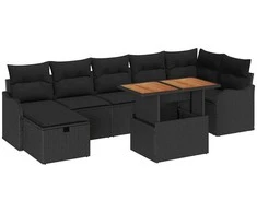 Sodo Sofų Rinkinys su saugykla 8 pcs Juoda Poli ratanas