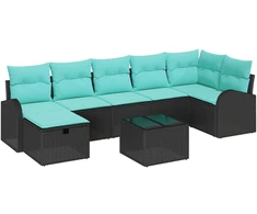 Lauko baldų komplektas Sodo Sofų Rinkinys su pagalve 8 pcs Juoda Poli ratanas