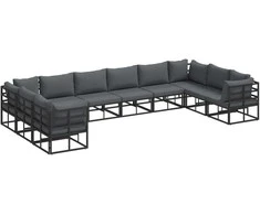 Sodo Sofų Rinkinys su pagalve 10 pcs Juoda Aliuminis