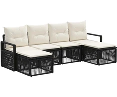 Lauko baldų komplektas Sodo Sofų Rinkinys 6 pcs Juoda poliratanas