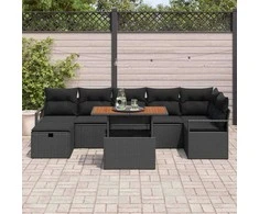 Lauko baldų komplektas Sodo Sofų Rinkinys 8 pcs Juoda poliratanas