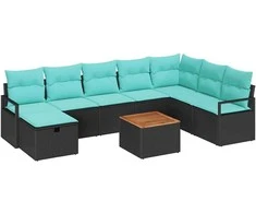 Lauko baldų komplektas Sodo Sofų Rinkinys su pagalve 9 pcs Juoda poliratanas