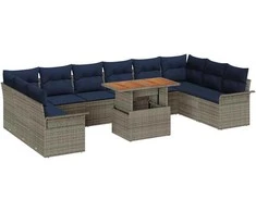 Lauko baldų komplektas Sodo Sofų Rinkinys su saugykla 11 pcs Pilka Poli ratanas