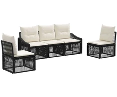 Lauko baldų komplektas Sodo Sofų Rinkinys 5 pcs Juoda poliratanas