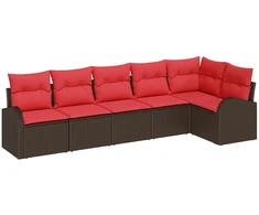 Lauko baldų komplektas Sodo Sofų Rinkinys su pagalve 6 pcs Ruda ir raudona poliratanas