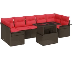 Lauko baldų komplektas Sodo Sofų Rinkinys su pagalve 8 pcs Ruda poliratanas