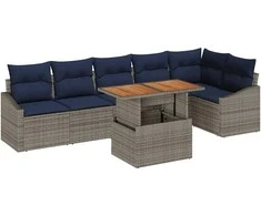 Lauko baldų komplektas Sodo Sofų Rinkinys su saugykla 7 pcs Pilka Poli ratanas