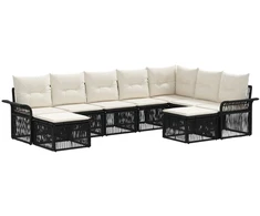 Lauko baldų komplektas Sodo Sofų Rinkinys 9 pcs Juoda ir kreminė balta poliratanas